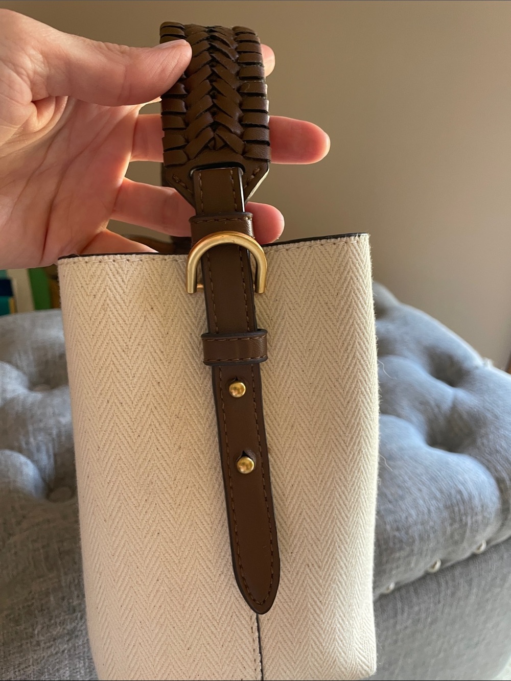 Zara Cream and Brown Woven-Handle Bag - Picture 4 of 9
